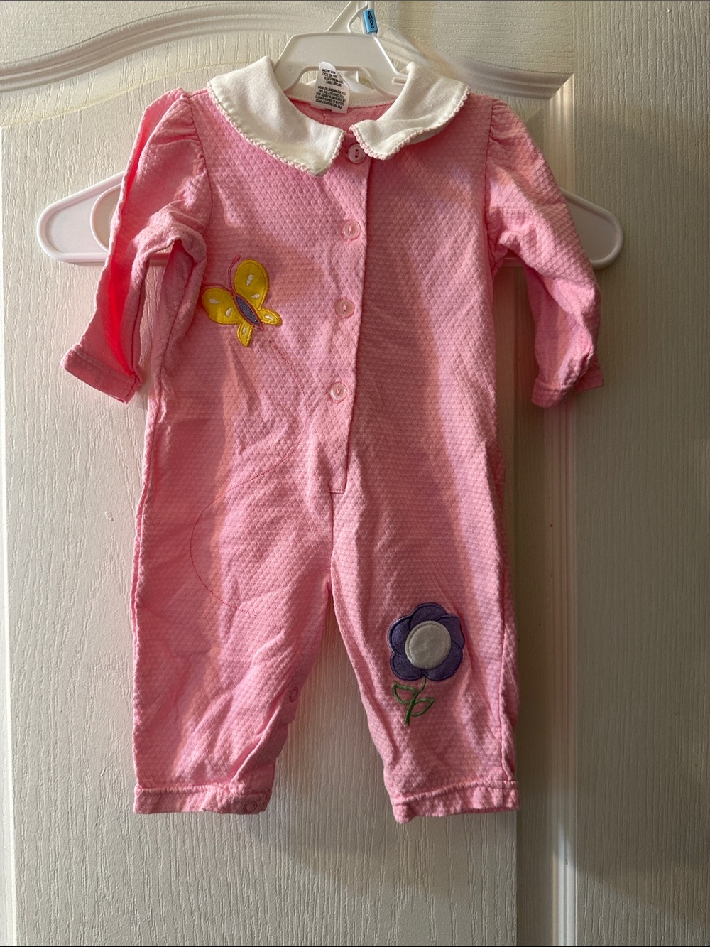 Pink Baby One-Piece Bodysuit with Butterfly & Flower Appliqués